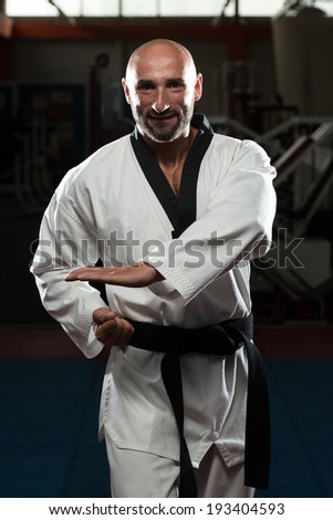 Mature Man Practicing His Karate Moves