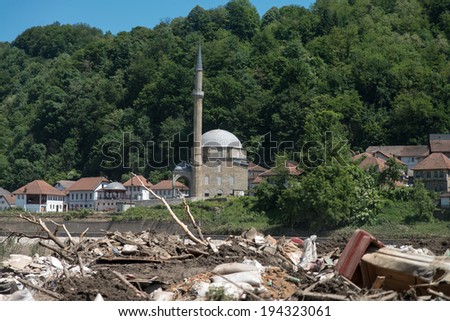 Maglaj Bosnia And Herzegovina - May 21 - Flood Natural Disaster . Jusuf Pasina Kurumlija Mosque After Flooding Natural Disaster, on May 21, 2014 in Maglaj, Bosnia