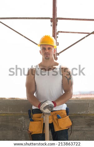 Construction Worker Taking A Break On The Job - Construction Worker Relaxing The Fresh Air During Work
