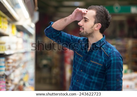 Confused Man Shopping At The Supermarket