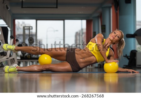 Aerobics Pilates Woman With Yoga Balls On Fitness Class
