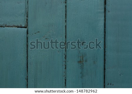 Shabby chic wooden table, turquoise background, copy space