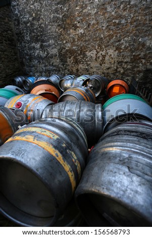 Aluminium beer cider barrels storage backyard stone wall