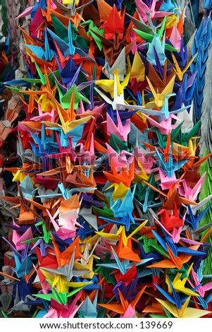 Japanese paper cranes made to pray for the return to health of sick or injured people.