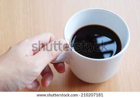 A cup of coffee in hand.