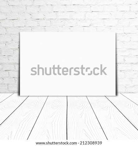 Blank poster and white brick wall background, template