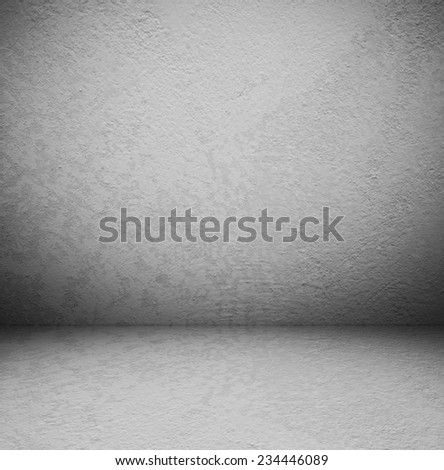 Empty cement room in perspective, gray tone, vintage, grunge background, template, display