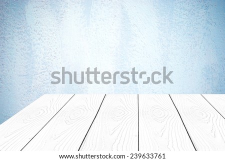 Empty white wooden table over cement wall, vintage, background, template, display