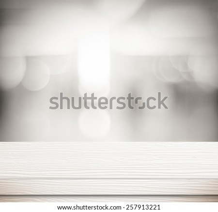 Empty white table and blurred abstract background with bokeh light, product display template