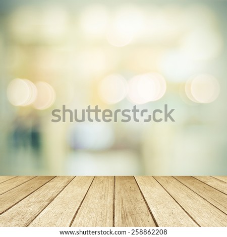 Wood perspective and blurred abstract background with bokeh, product display template