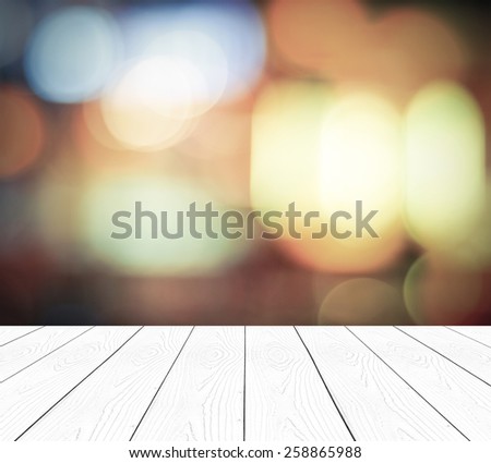 White wood perspective and blurred abstract background with bokeh, product display template