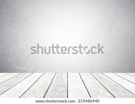 Cement wall and old wood floor, empty perspective room, grunge background
