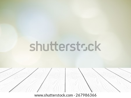 White perspective wood and blurred abstract background with bokeh, product display template