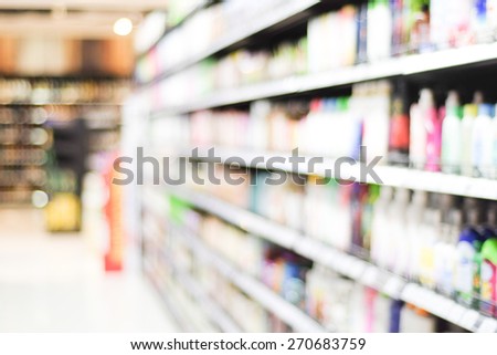 Supermarket blur background with bokeh light ,Product shelf