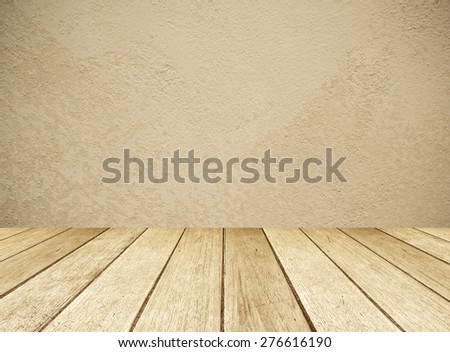 Empty brown cement wall and perspective wood background, room, product display