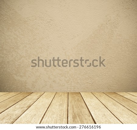 Empty brown cement wall and perspective wood background, room, product display