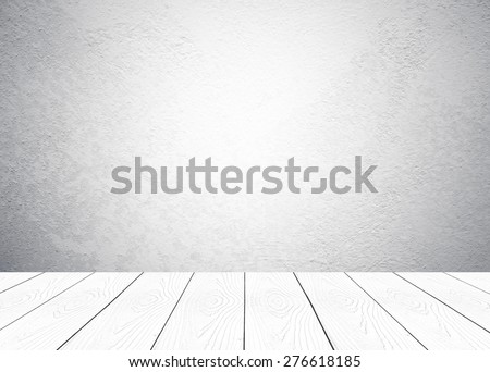 Empty gray cement wall and white perspective wood background, room, product display
