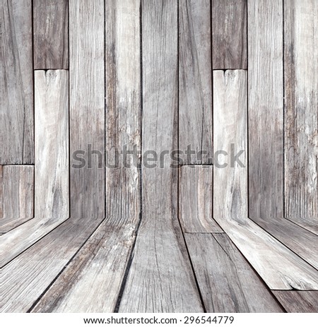 Empty wooden room in perspective, interior design, vintage, grunge background, template, display
