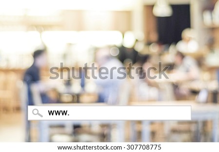 Word www. written on bar over blur restaurant background, web banner, restaurant reservation, food online, food delivery concept