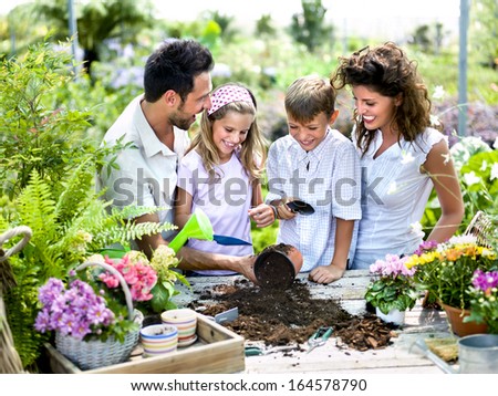 Family having fun gardening.