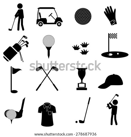 golf sport simple black icons set eps10