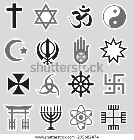 world religions symbols vector set of stickers eps10