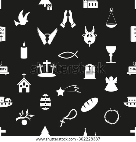 christianity religion symbols black and white seamless pattern eps10