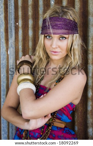 stock photo beautiful hippie girl in the country