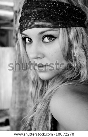stock photo young hippie girl wearing a purple scarf hippie girl