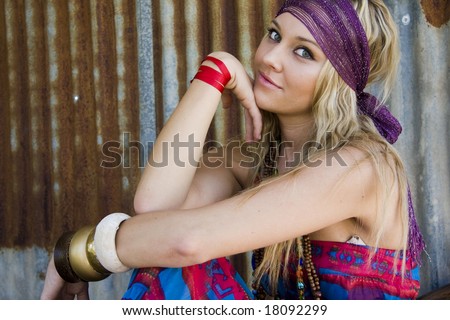 stock photo beautiful hippie girl in the country hippie girl