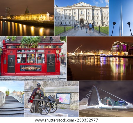 Dublin, Ireland - Oct 25, 2014: Collage of different landmarks in Dublin, Ireland on October 25, 2014