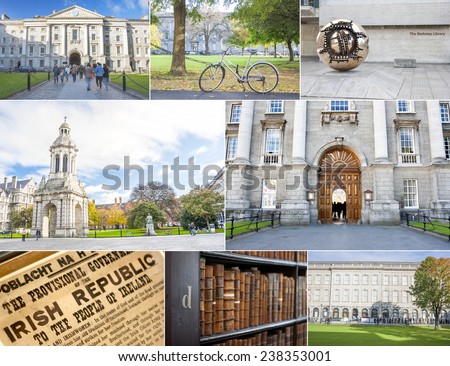 Dublin, Ireland - Oct 25, 2014: Collage of Trinity College in Dublin, Ireland on October 25, 2014