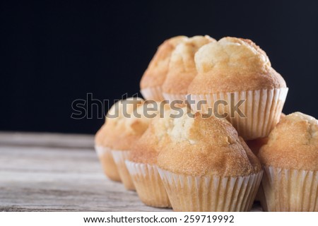Closeup of a pyramid of fresh homemade cupcake