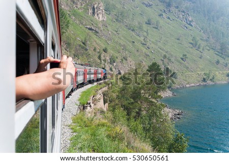 Train on the shore of Lake Baikal