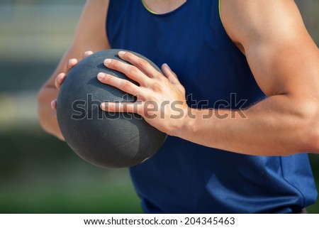 Basketball player on the outdoor basketball court