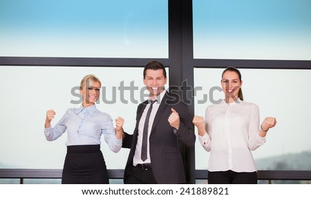 success and winning concept - happy business team in office