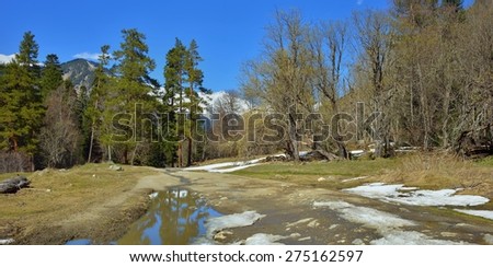 This is sunny day in Caucasus mountains in spring