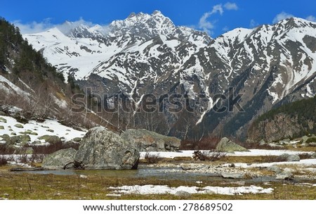 This is warm day in Caucasus mountains in spring