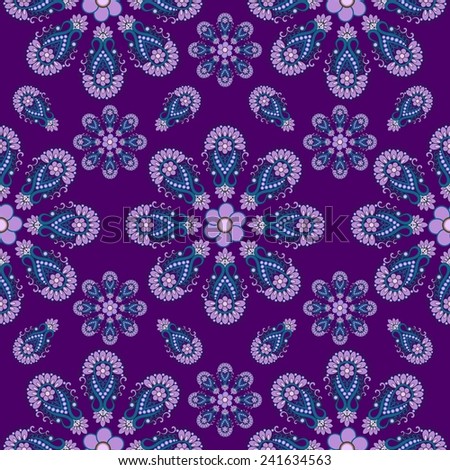 Seamless purple background with abstract flowers