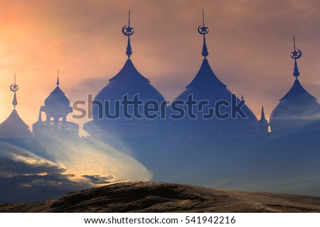 Background blur landmark mosque prayer for peace in the Middle East war of Muslim liberation