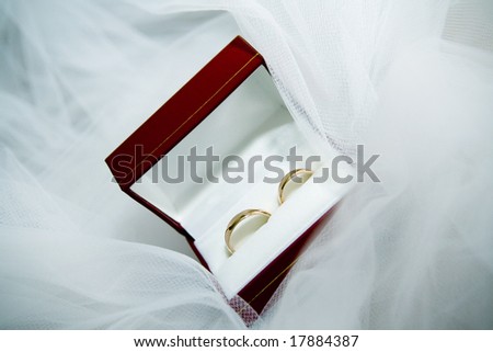close up of wedding rings in red box
