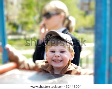 The boy on walk in the spring