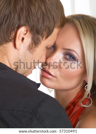 Quarrel between men and women on the white background