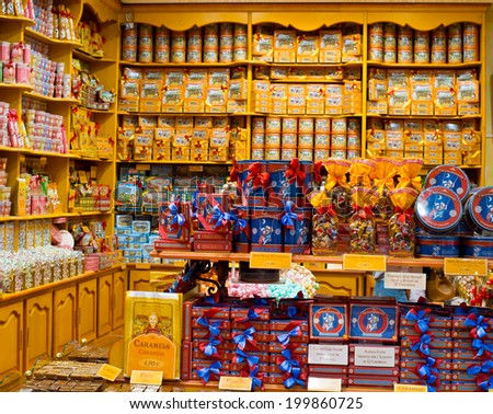 ANNECY, FRANCE - JUNE 01, 2014 : Interior of luxury French bakery in Annecy, France on June 01, 2014.