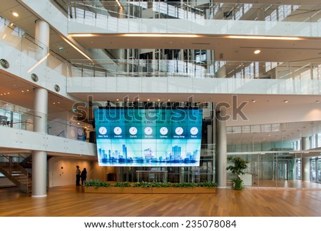 TEL AVIV, ISRAEL - DECEMBER 02, 2014 : Interior of new Tel aviv Stock Exchange building in Tel Aviv, Israel. New Tel Aviv Stock Exchange building was open in 2014.
