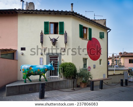 PANZANO, ITALY - OCTOBER 11, 2014 : Colorful building in the center of small Tuscany town Panzano in Chianti, Italy on October 11, 2014.
