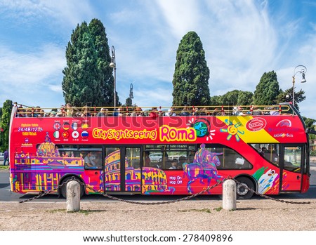 ROME, ITALY - MAY 03, 2015 : Red  city sightseeing  bus at Rome, Italy.