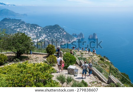 CAPRI, ITALY - MAY 08, 2015 : Unidentified tourists on the top of Monte Solaro in isle of Capri, Italy.