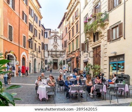 ROME, ITALY - MAY 04, 2015 : Outdoor restaurant in Rome, Italy.