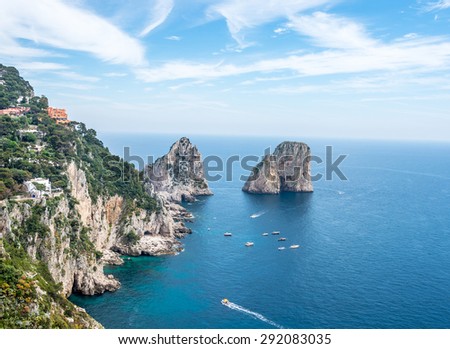 Faraglioni  isles view on Capri, Italy.
